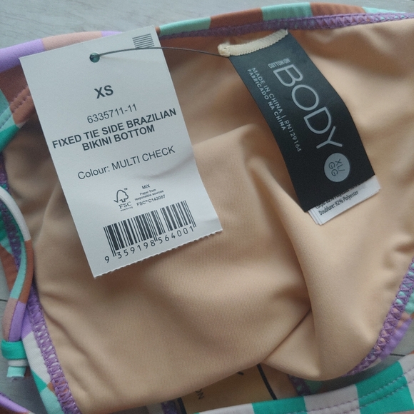 Cotton On BODY NEW Tie Side Check Brazilian Bikini Bottoms - Picture 8 of 13
